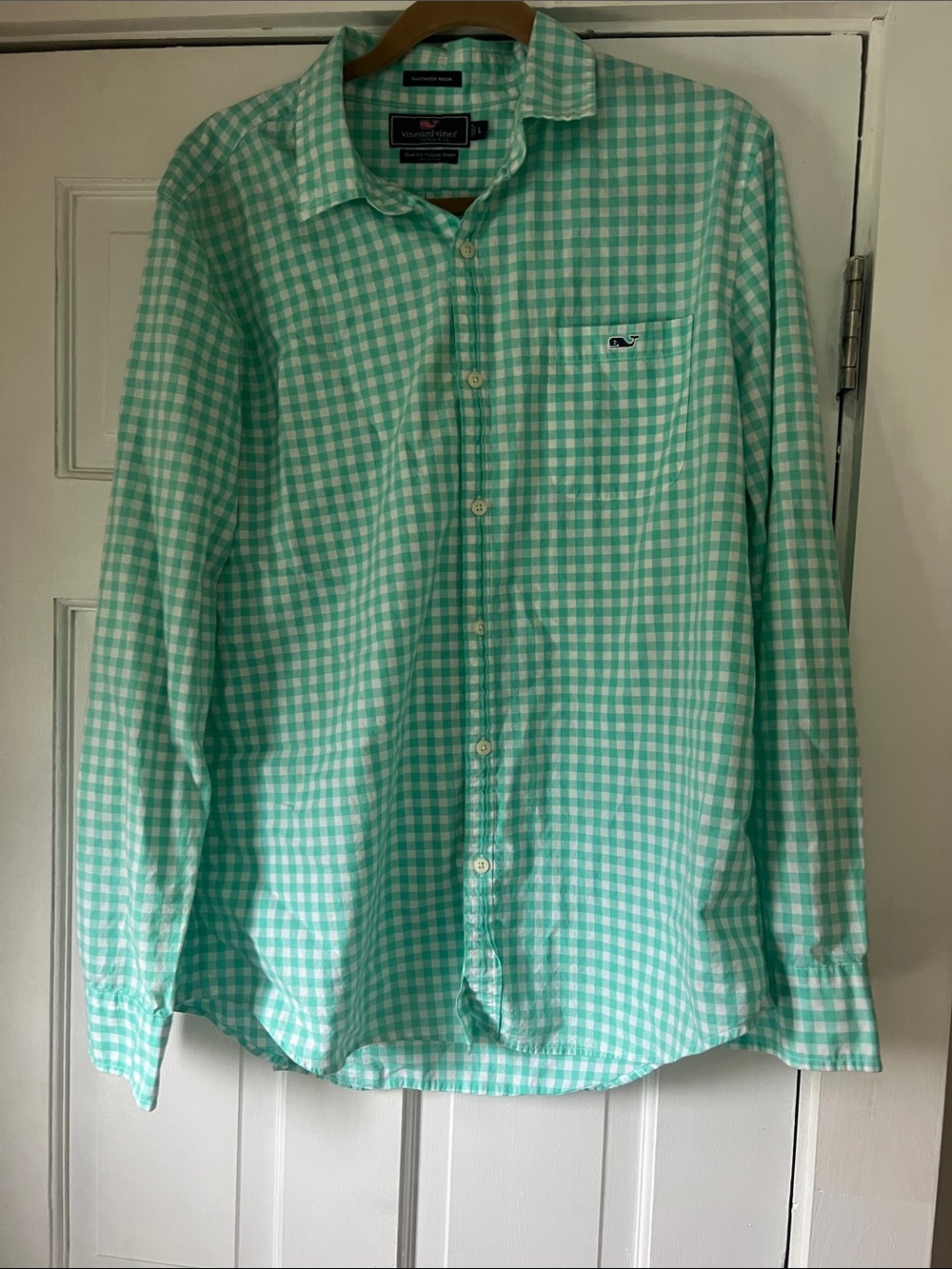 Vineyard Vines Mint and White Gingham Button-Down Shirt